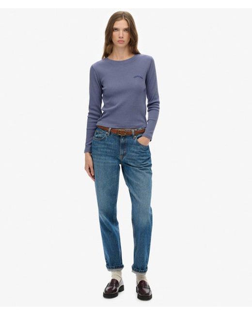 Superdry Blue & Co Athletic Essentials Logo Garment Dyed Ribbed Top
