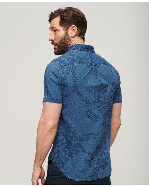 Superdry Blue Vintage Loom Short Sleeve Shirt for men