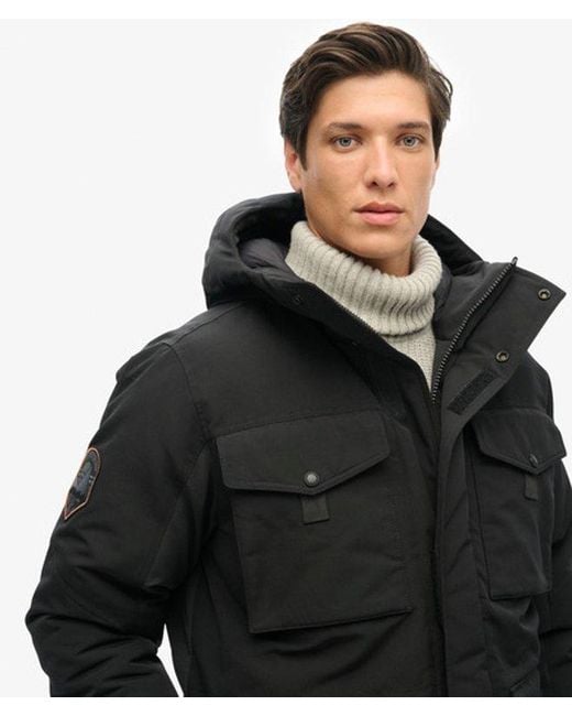 Superdry Black Everest Tactical Parka Jacket for men
