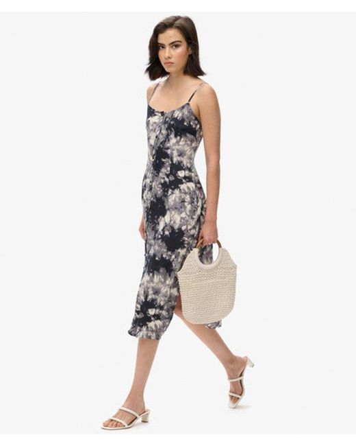 Superdry Blue Floral Printed Button-up Cami Midi Dress