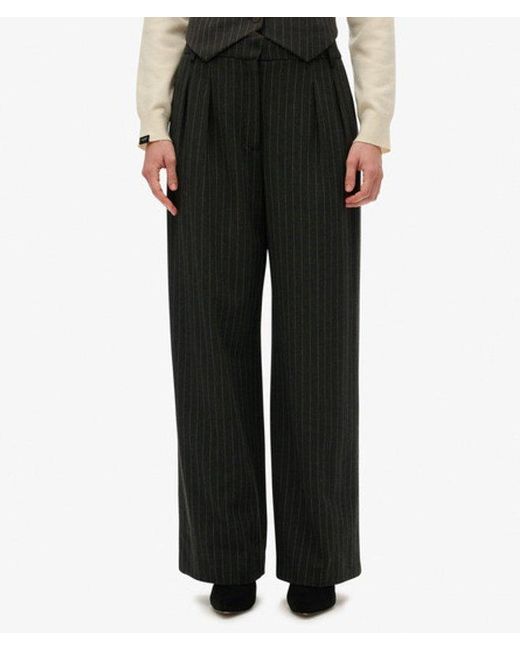 Superdry Mid Rise Krijtstreep Broek in het Black
