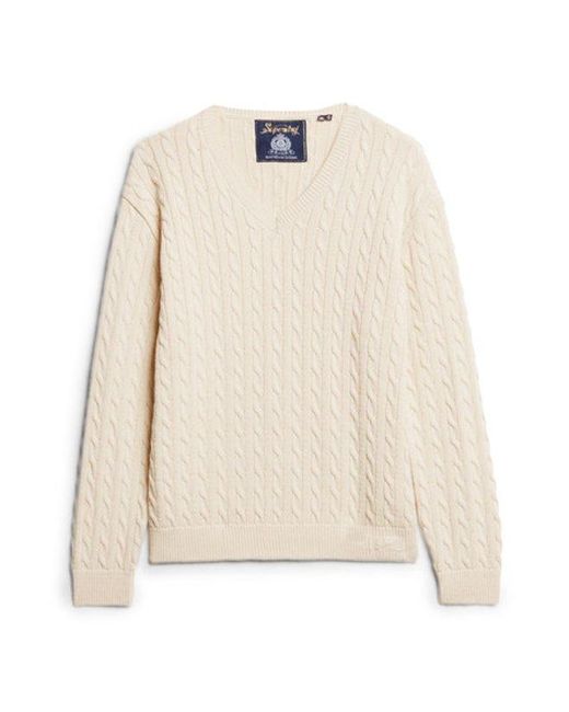 Superdry Natural & Co Oversized V Neck Cable Knit Jumper