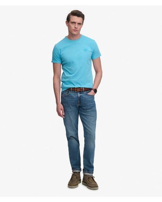 Superdry Blue Essential Logo Embroidered Neon T-Shirt for men