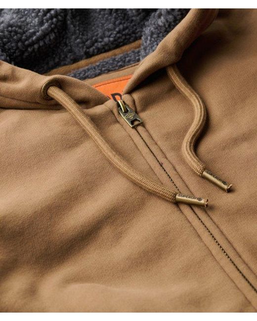 Superdry Brown & Co Borg Lined Zip Hoodie for men