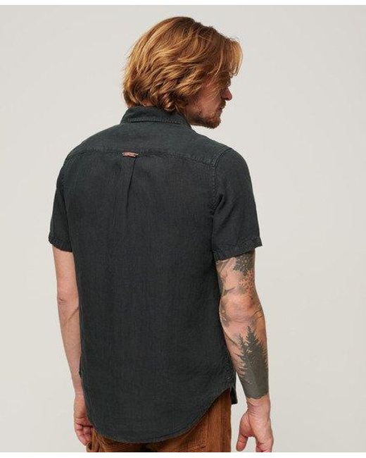 Superdry Black Slim Fit Studios Casual Linen Shirt for men