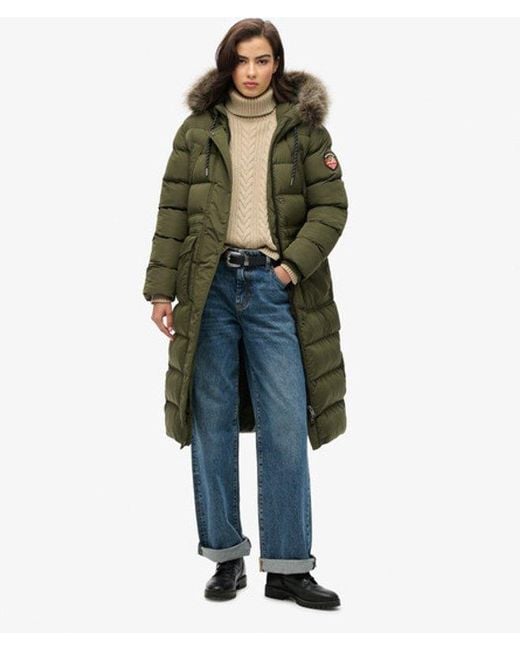 Superdry Lange Everest Jas Met Imitatiebont in het Green