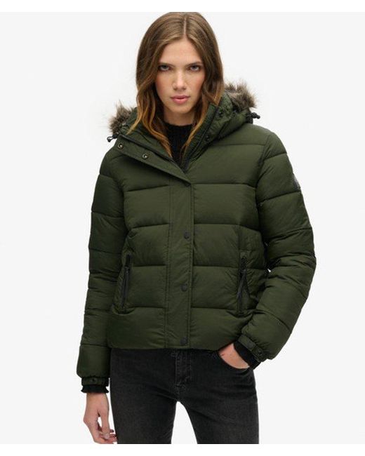Superdry Green & Co Slim Fit Logo Patch Hooded Mid Layer Short Jacket