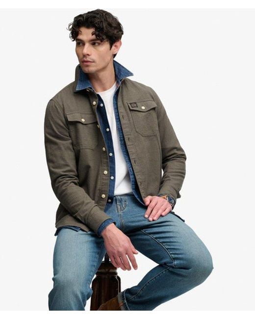 Superdry Gray Herringbone Workwear Shirt for men