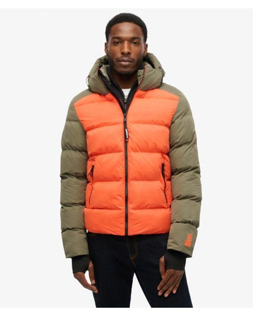 Superdry Orange Colourblock Hood Sport Puffer Jacket for men
