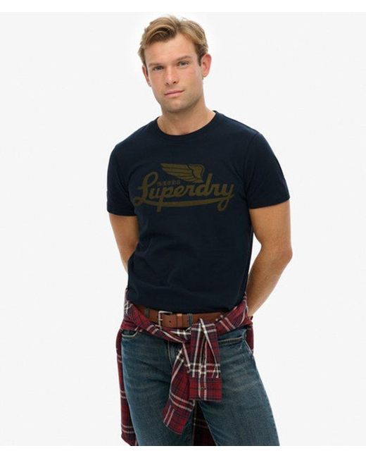 Superdry Blue Heritage Brand Relaxed T-Shirt for men