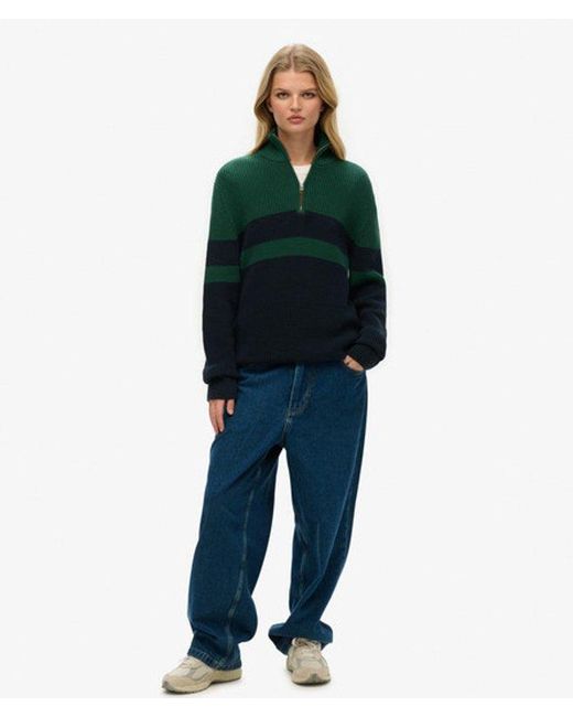 Superdry Green & Co Oversized Cotton Classic Stripe Half-zip Jumper