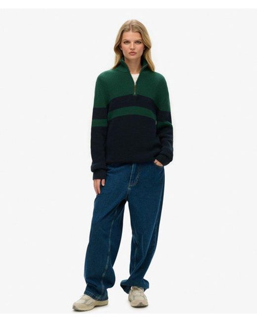 Superdry Green Oversized Cotton Classic Stripe Half-zip Jumper