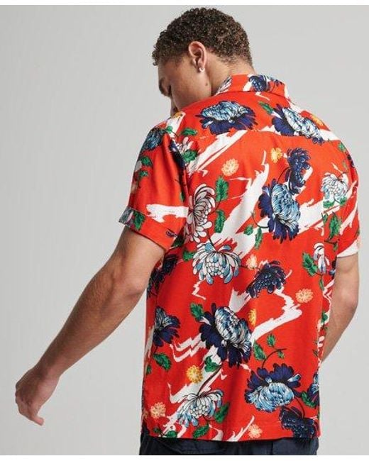 Superdry Orange Short Sleeve Hawaiian Shirt for men