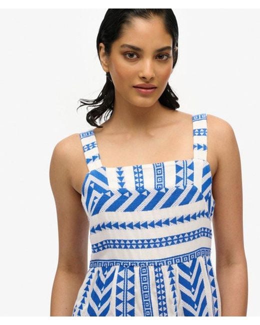 Superdry Statement Gelaagde Maxi-jurk in het Blue