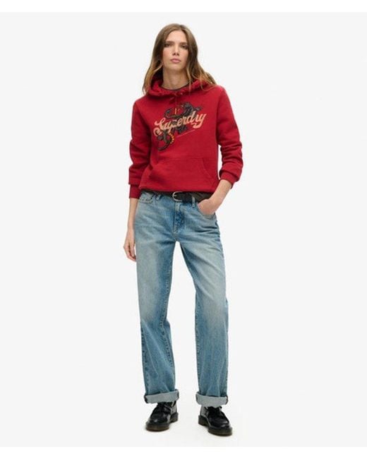 Superdry Red & Co Tattoo Script Graphic Hoodie