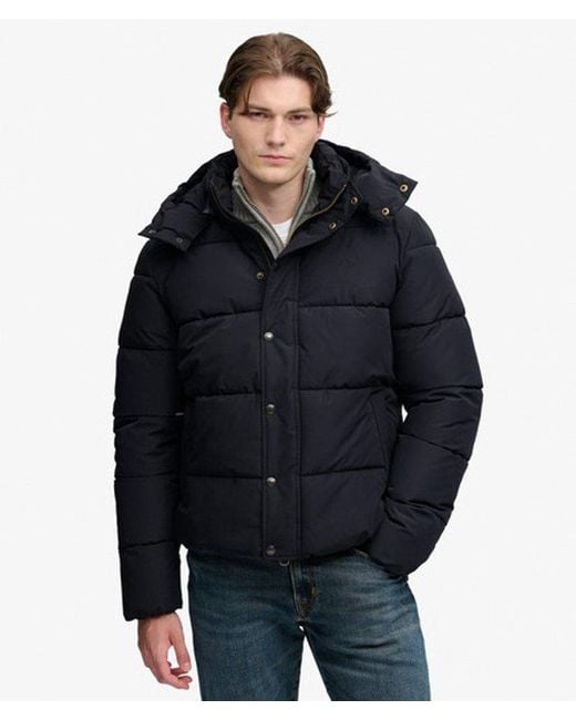 Superdry Black Premium Hooded Puffer Jacket for men