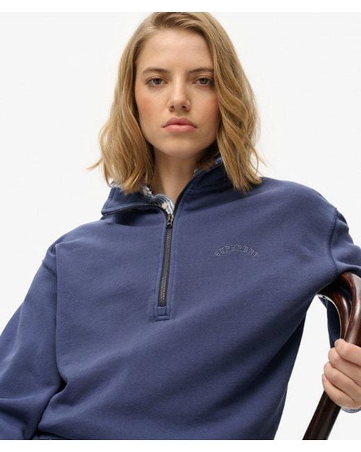 Superdry Blue & Co Essential Logo Garment Dye Half Zip Sweatshirt
