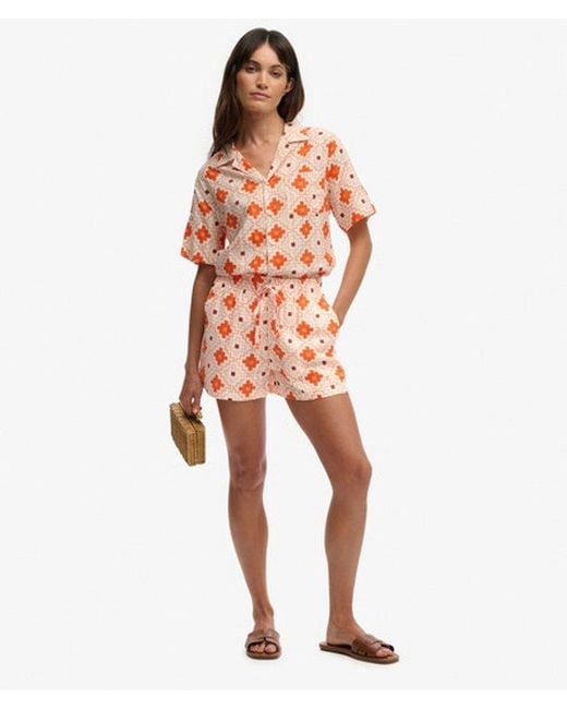Superdry Orange Cotton Printed Beach Shorts