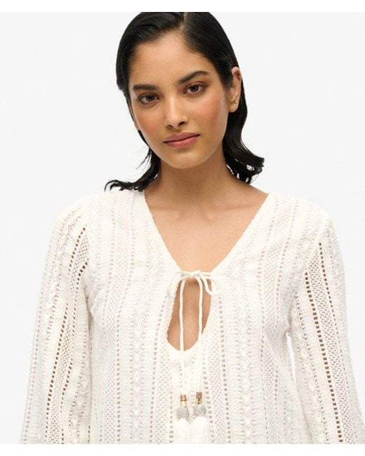 Superdry Natural Cotton Lace Detail Ibiza Mini Dress
