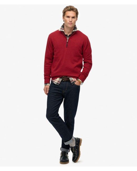 Superdry Red & Co Essentials Cotton Half Zip Jumper for men