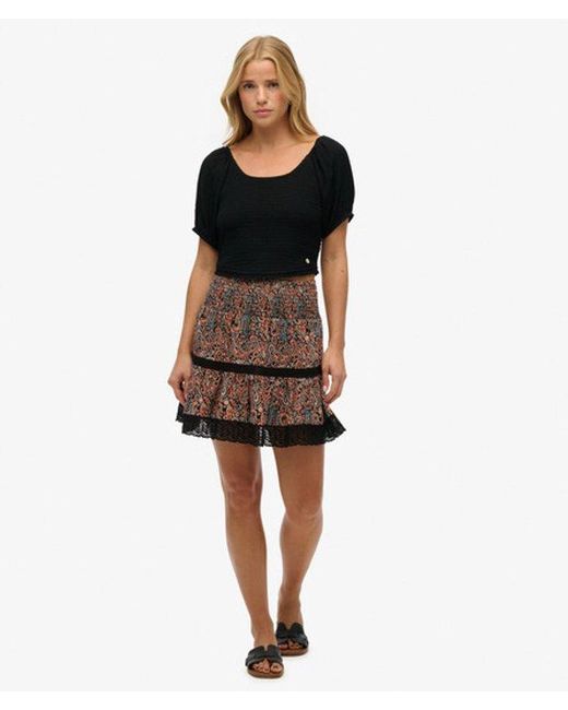 Superdry Black & Co Printed Lace Trim Mini Skirt