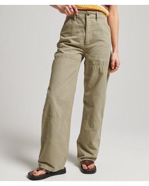 Superdry Natural Ladies Striped Organic Cotton Vintage Wide Carpenter Pants