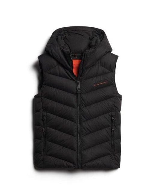 Superdry Black Lightweight Embroidered Hooded Microfibre Padded Gilet