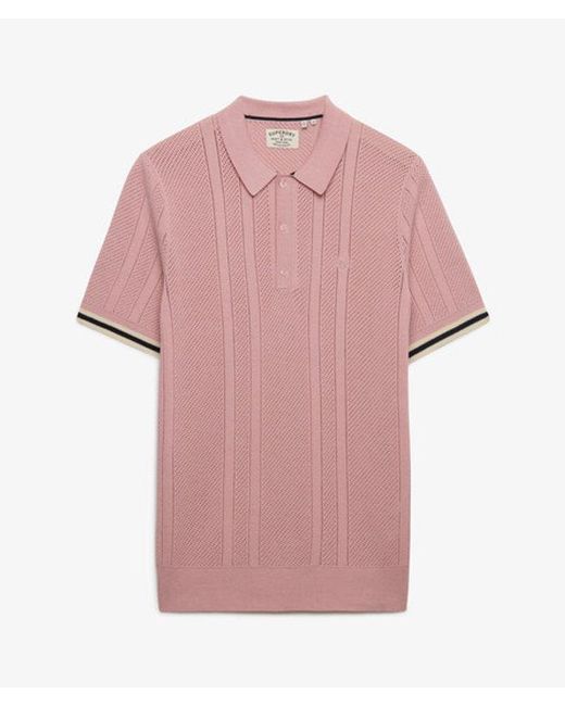 Superdry Pink & Co Knitted Texture Short Sleeve Polo Shirt for men