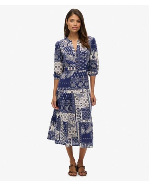 Superdry Blue & Co Woven Tiered Midi Dress