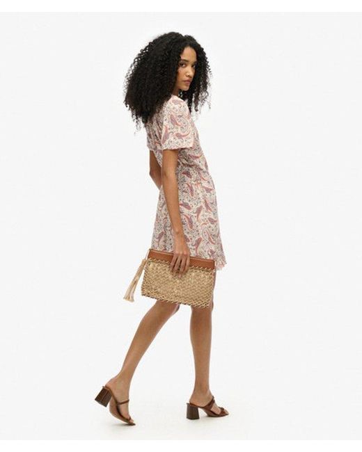 Superdry Pink Paisley Print Short Sleeve Mini Wrap Dress