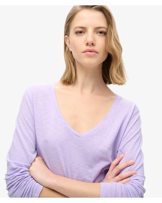 Superdry Jersey Top Met V-hals En Lange Mouwen in het Purple