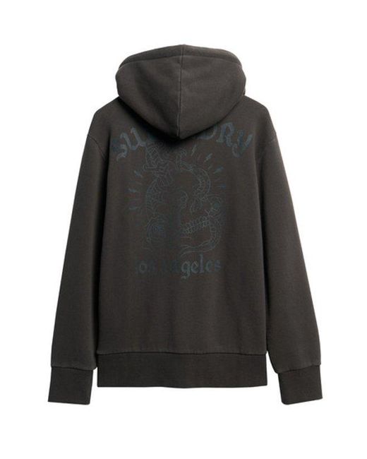 Superdry Black & Co Tattoo Graphic Loose Zip Hoodie for men