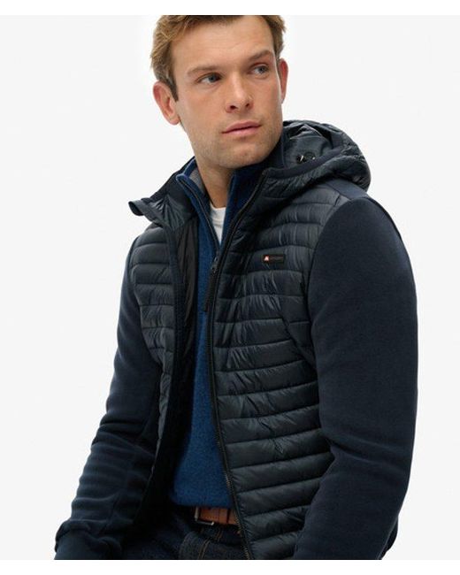 Superdry Blue Hooded Storm Fleece Hybrid Jacket for men
