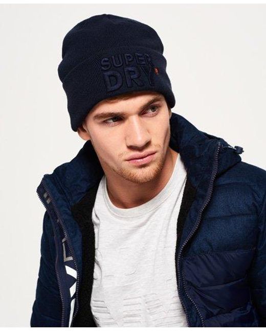 Superdry Blue S.D High Build Embroidered Beanie Dark for men