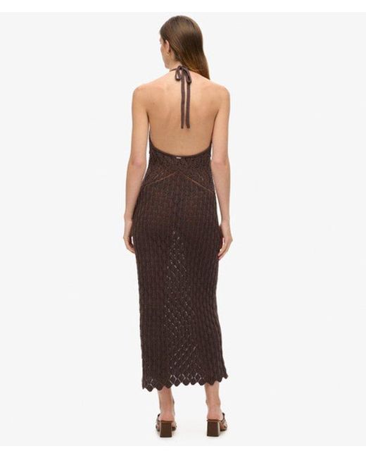Superdry Brown & Co Cotton Crochet Halter Maxi Dress