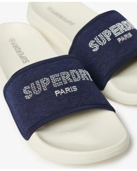 Superdry Blue Rhinestone Luxe Pool Sliders