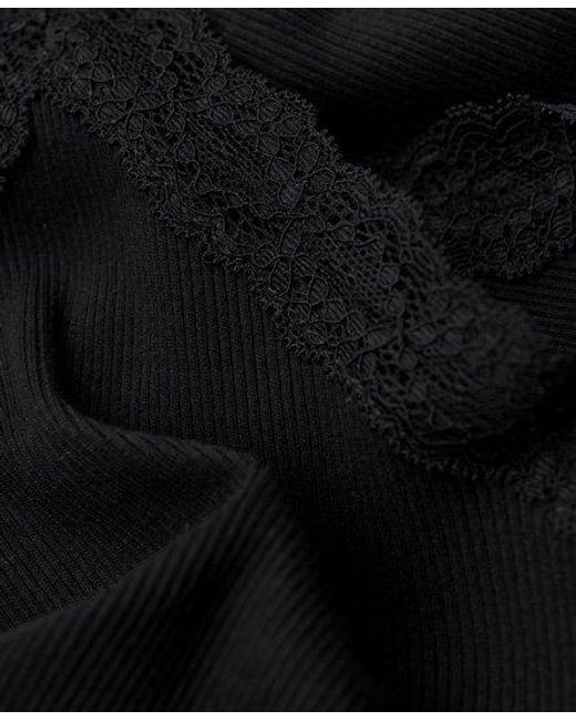 Superdry Black Ladies Organic Cotton Vintage Rib Lace Trim Cami Top