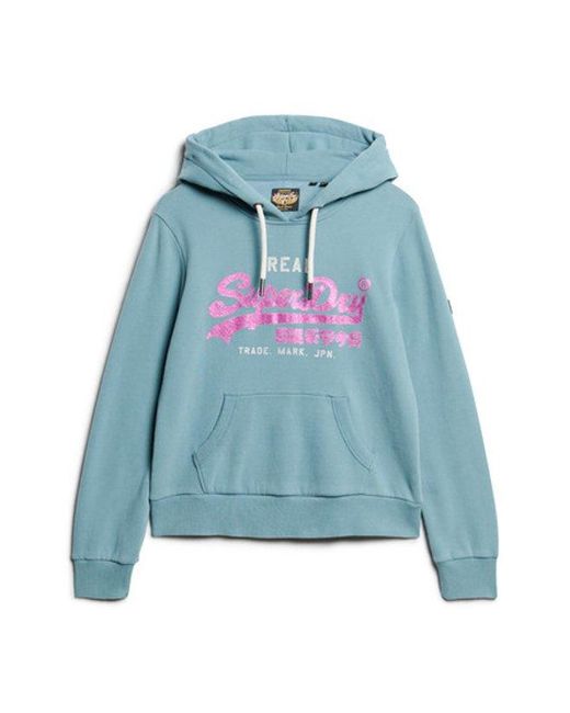 Superdry Blue & Co Embellished Vintage Logo Graphic Hoodie