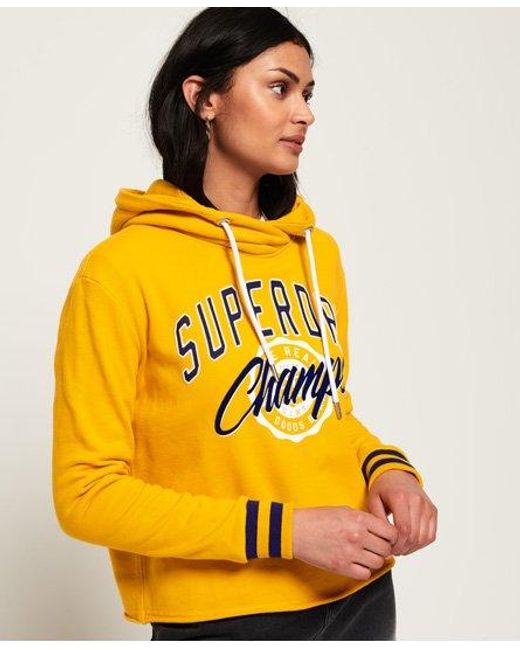 Superdry Yellow Real Champs College Crop Hoodie