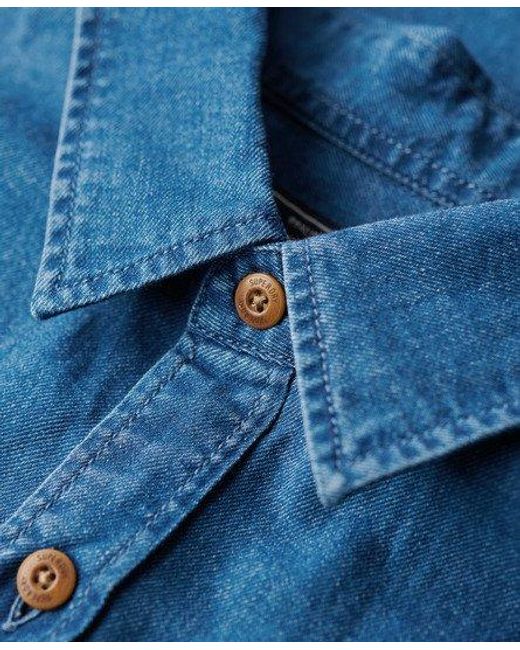 Superdry Vintage Loom Overhemd Met Korte Mouwen Grootte: Xl in het Blue voor heren