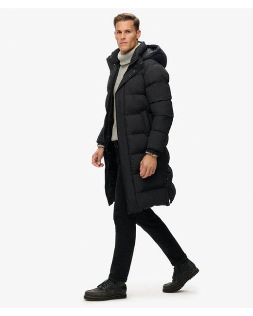 Superdry Lange Pufferjas Met Capuchon in het Black voor heren