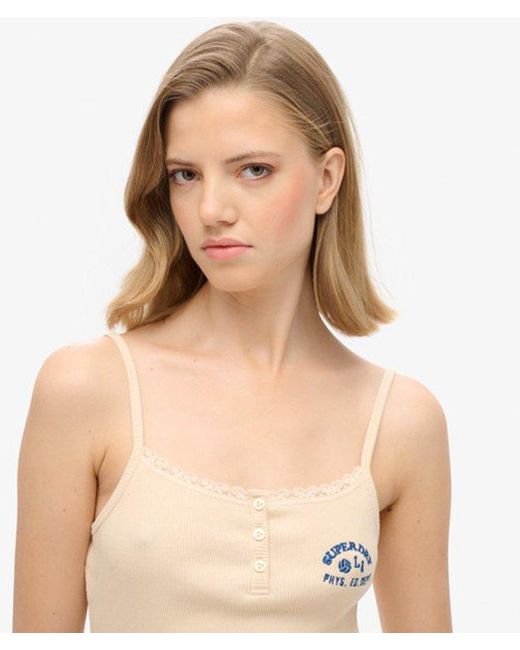 Superdry Athletic Essentials Button Down Cami Top in het Blue