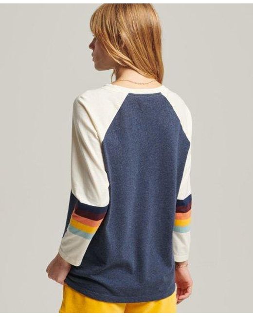 Superdry Blue Vintage Cali Stripe Raglan Top Eclipse Marl