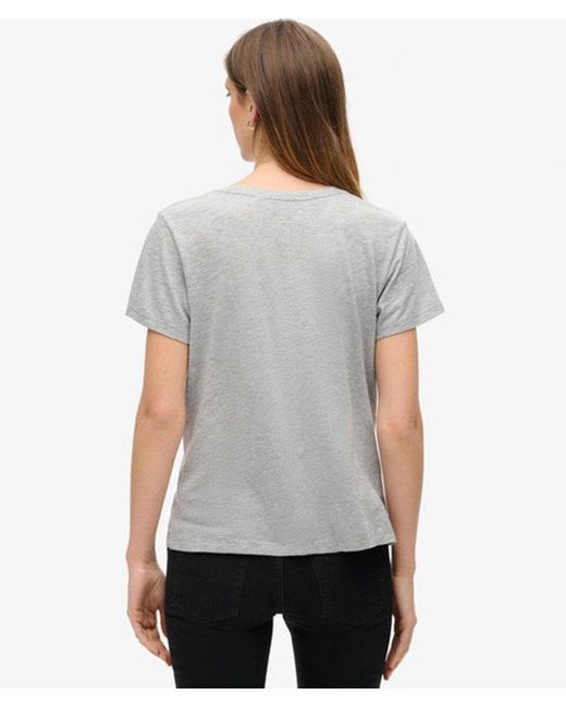 Superdry Gray & Co Ladies Classic Embroidered Slub V-neck T-shirt