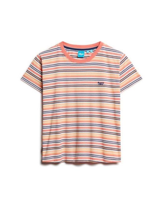 Superdry Pink & Co Ladies Slim Fit Essential Logo Striped Fitted T-shirt