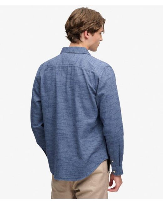 Superdry Blue Herringbone Workwear Shirt for men