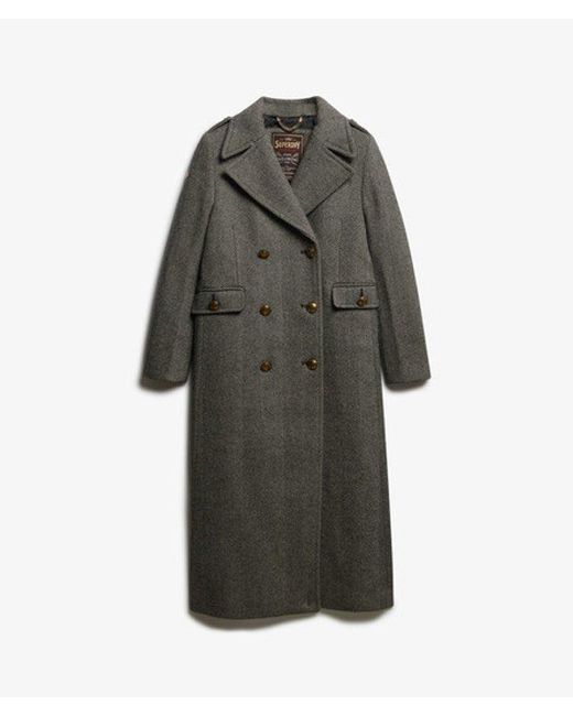 Superdry Black & Co Double Breasted Wool Blend Coat