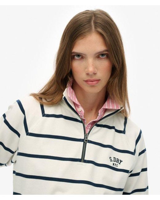 Superdry White Athletic Essentials Stripe Half Zip Sweatshirt