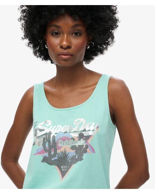 Superdry Blue & Co Ladies Lightweight Vintage Logo Narrative Vest Top
