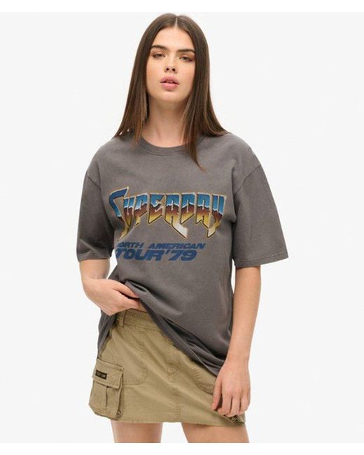 Superdry Gray Oversized 70s Rock Graphic Band T-shirt